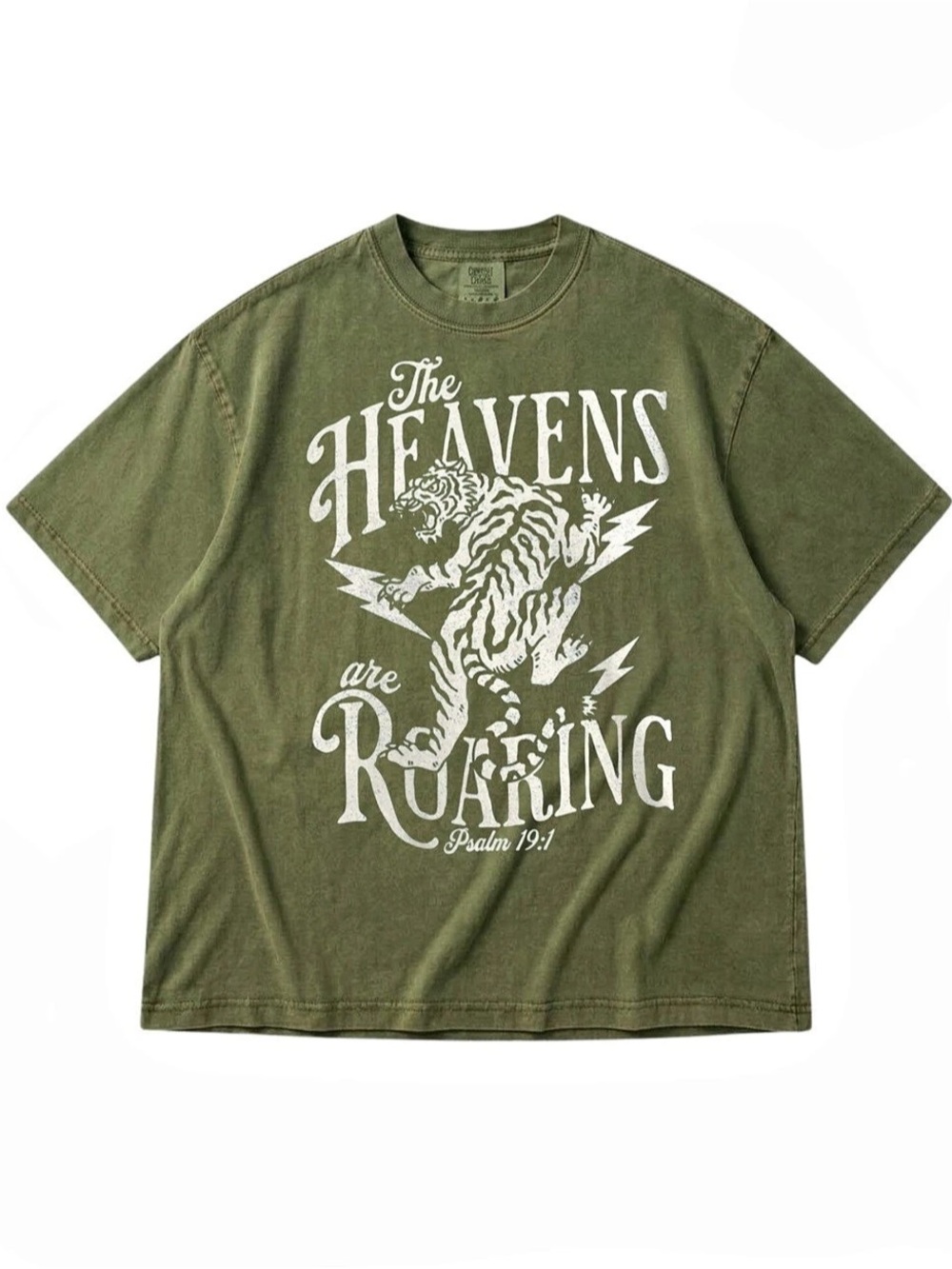 Comfort Colors The Heavens Are Roaring Psalm 19:1 Tiger Graphic Tee Green